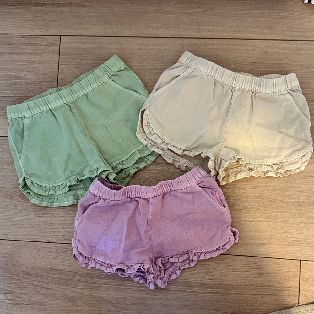 Cat and Jack Kids Ruffle Hem Shorts - Green, Cream, and Purple bundle